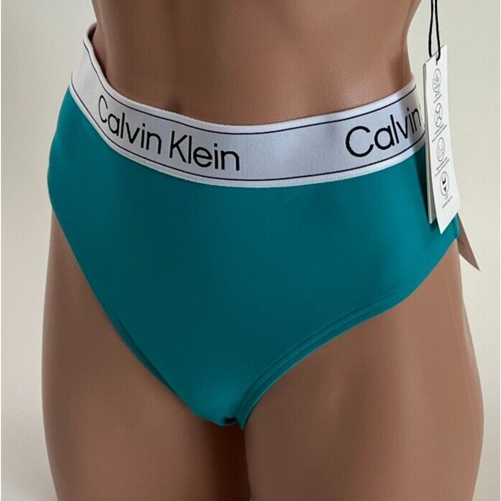 Calvin Klein Swimwear Women UPF50+ Bikini Bottom w/ Logo Turquoise XS NWT - Picture 3 of 6